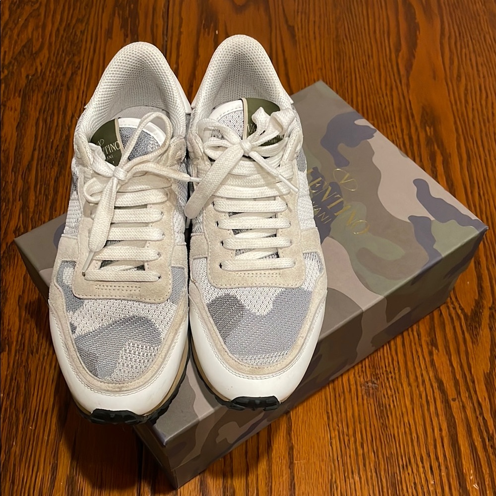 Valentino Rockrunner Mesh Sneakers White Gray